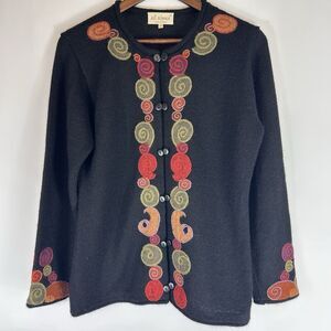 All Alpaca Black Embroidered Cardigan M Peru Double Button Luxury Artsy